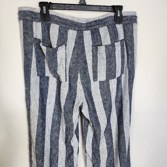 Old Navy Womens Pants Size Large Blue White Striped Linen Blend Wide Leg Pull On - Picture 6 of 9